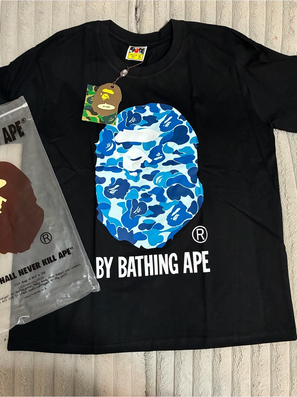 Black Tee with Blue Camo Ape Head